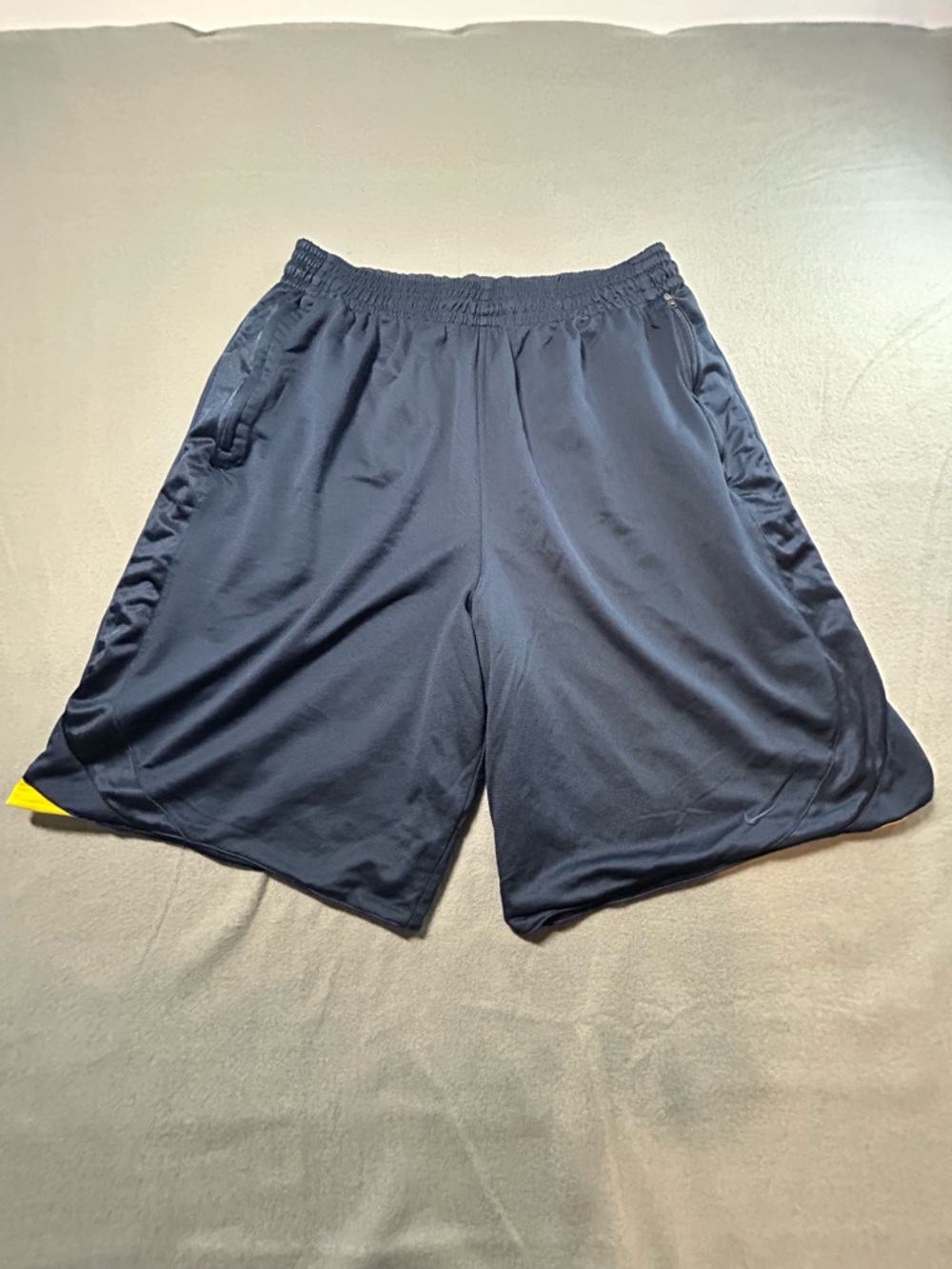 Nike Men's Navy Athletic Shorts with Subtle Yellow Trim Size XL